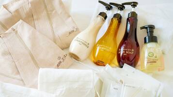 Combined shower/bathtub, free toiletries, hair dryer, slippers