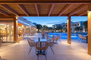 Seasonal outdoor pool, pool loungers