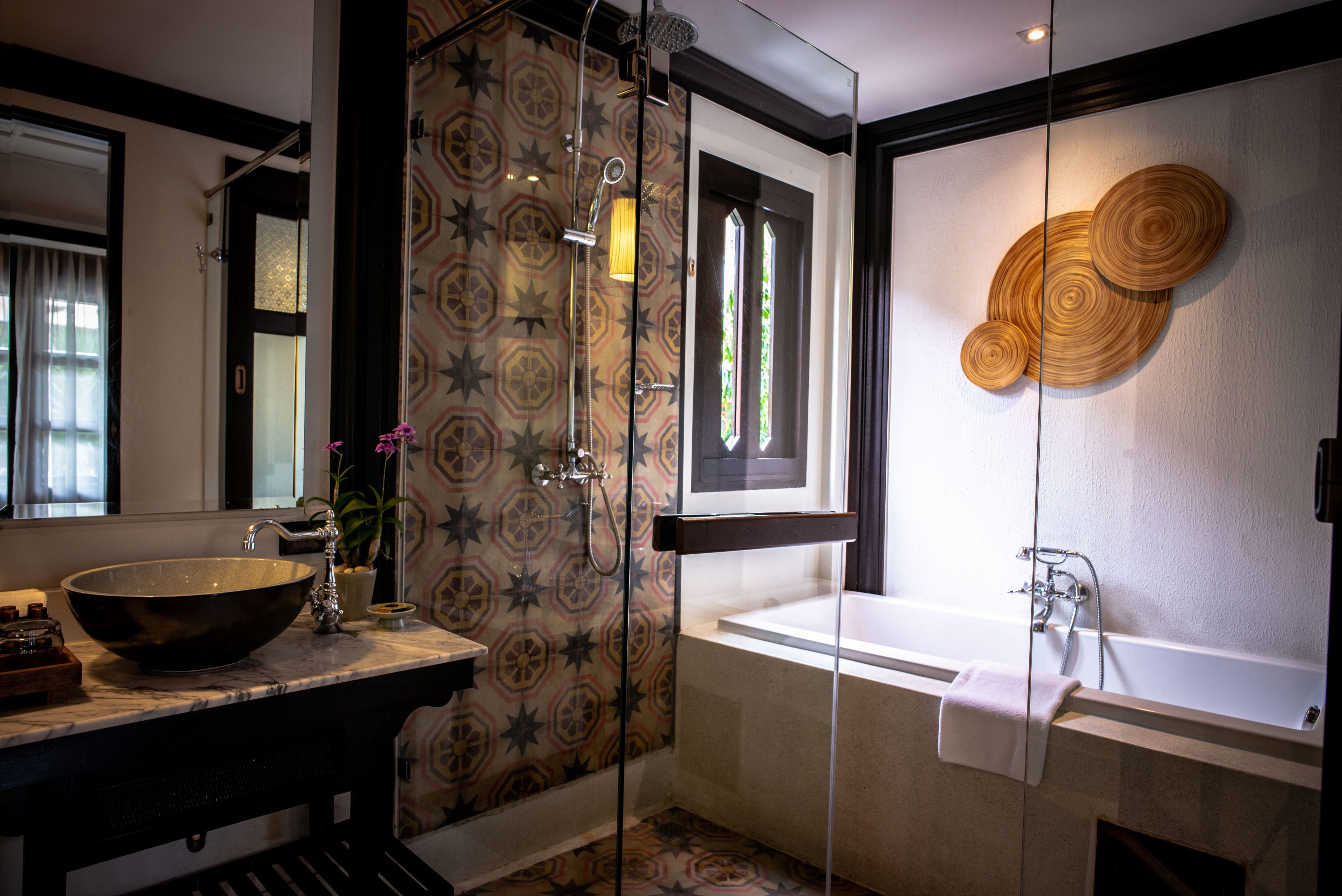 romantic lanna grand deluxe | bathroom | shower, eco-friendly toiletries, hair dryer, bathrobes