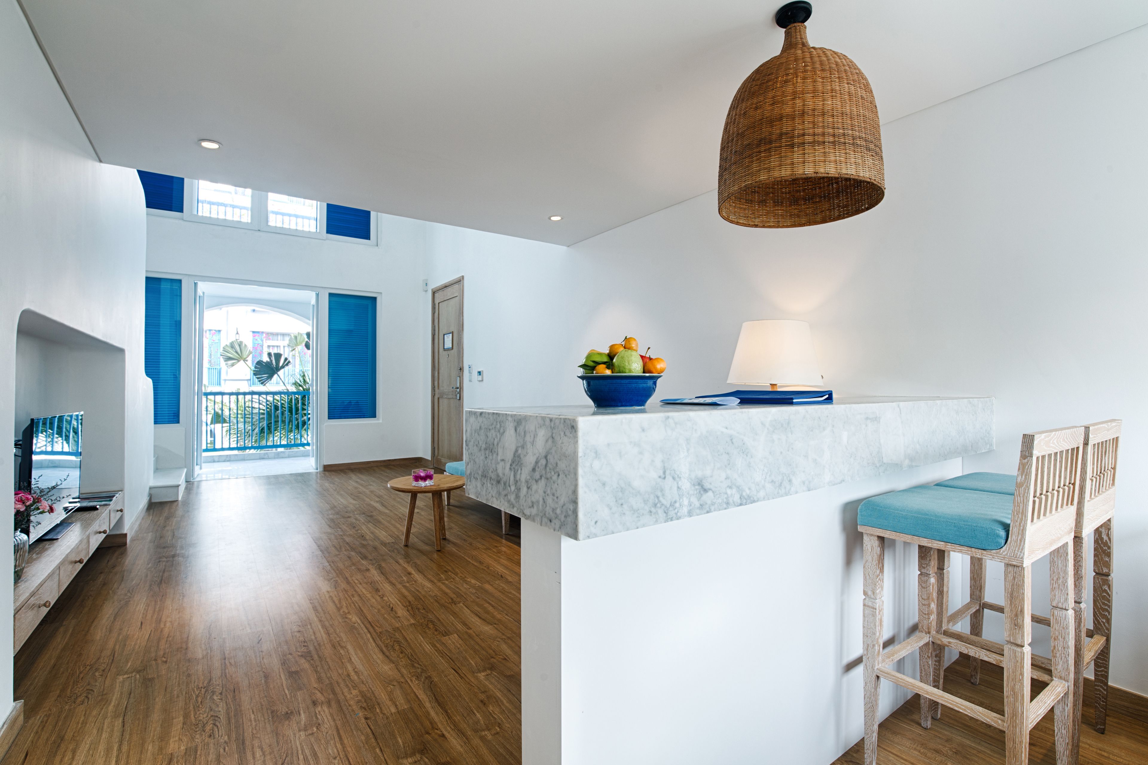 duplex residence balcony pool view | private kitchen | electric kettle