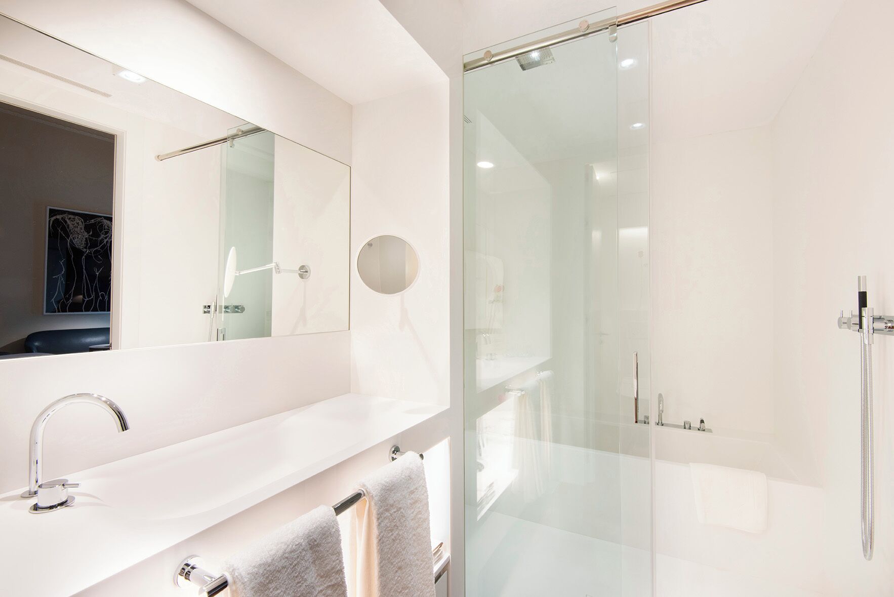 designer toiletries, hair dryer, bathrobes, slippers