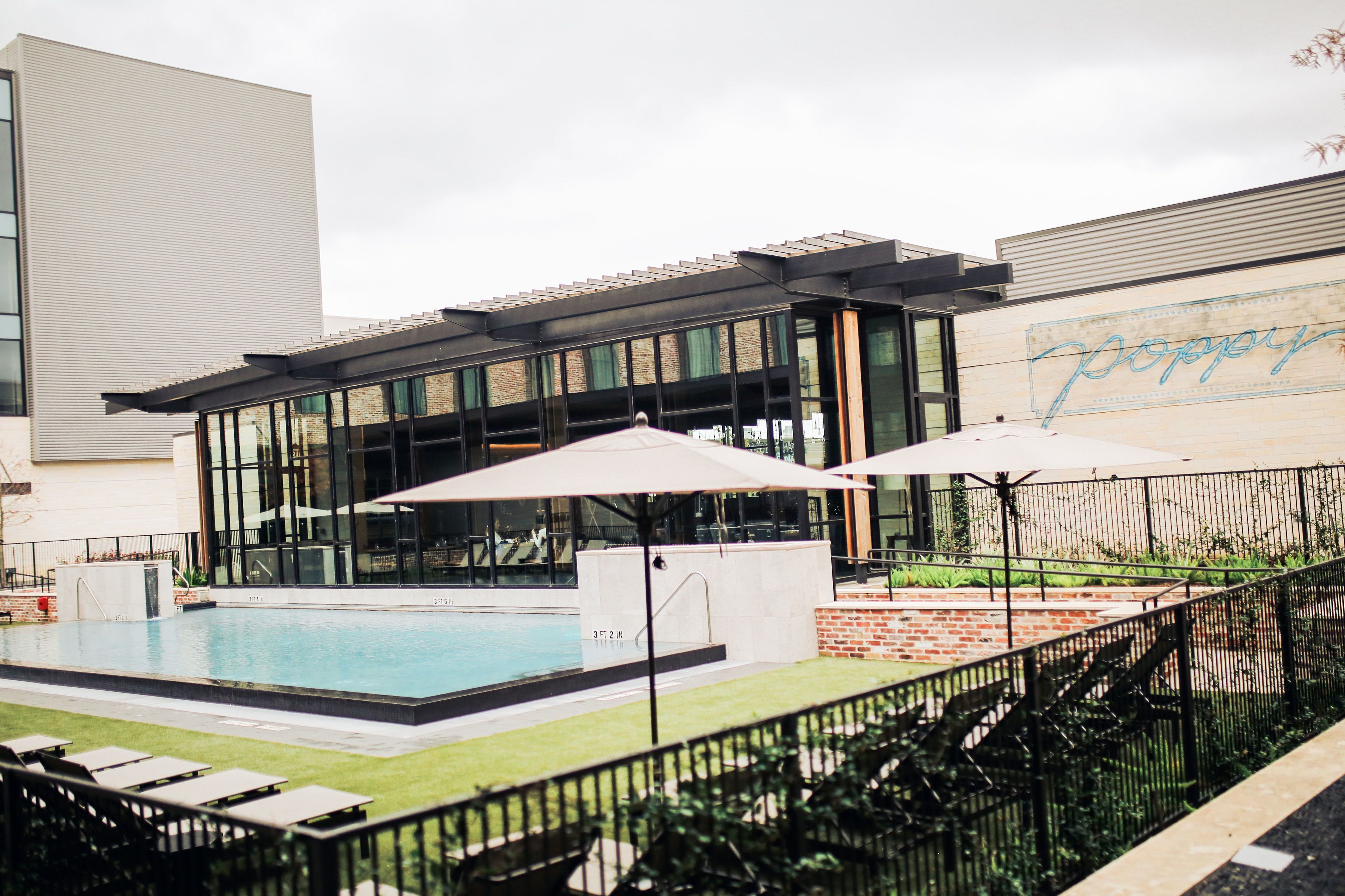 outdoor pool, pool umbrellas, pool loungers