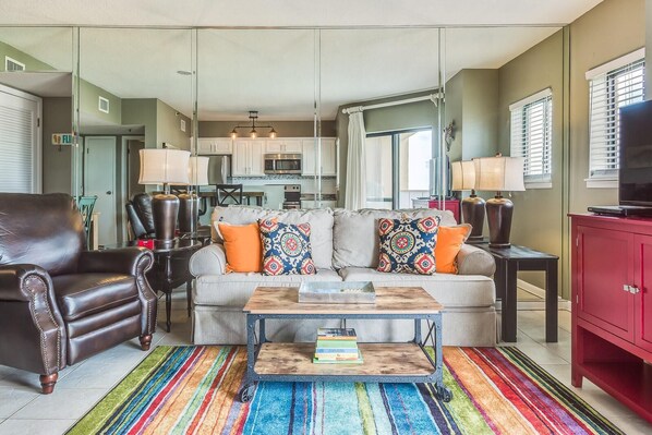 Condo, 1 Queen Bed with Sofa bed (Gulf Shores Plantation Royal Gulf Bea) | Living area | DVD player - Gulf Shores Plantation Royal Gulf Beach and Racquet Club Unit 5113 (Gulf Shores)