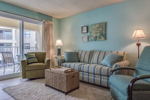 Condo, Multiple Beds (Harbor House Unit 11B) | Living area | DVD player