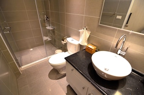 Ducha, artículos de tocador gratuitos, secador de pelo, pantuflas