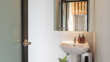 Shower, free toiletries, towels