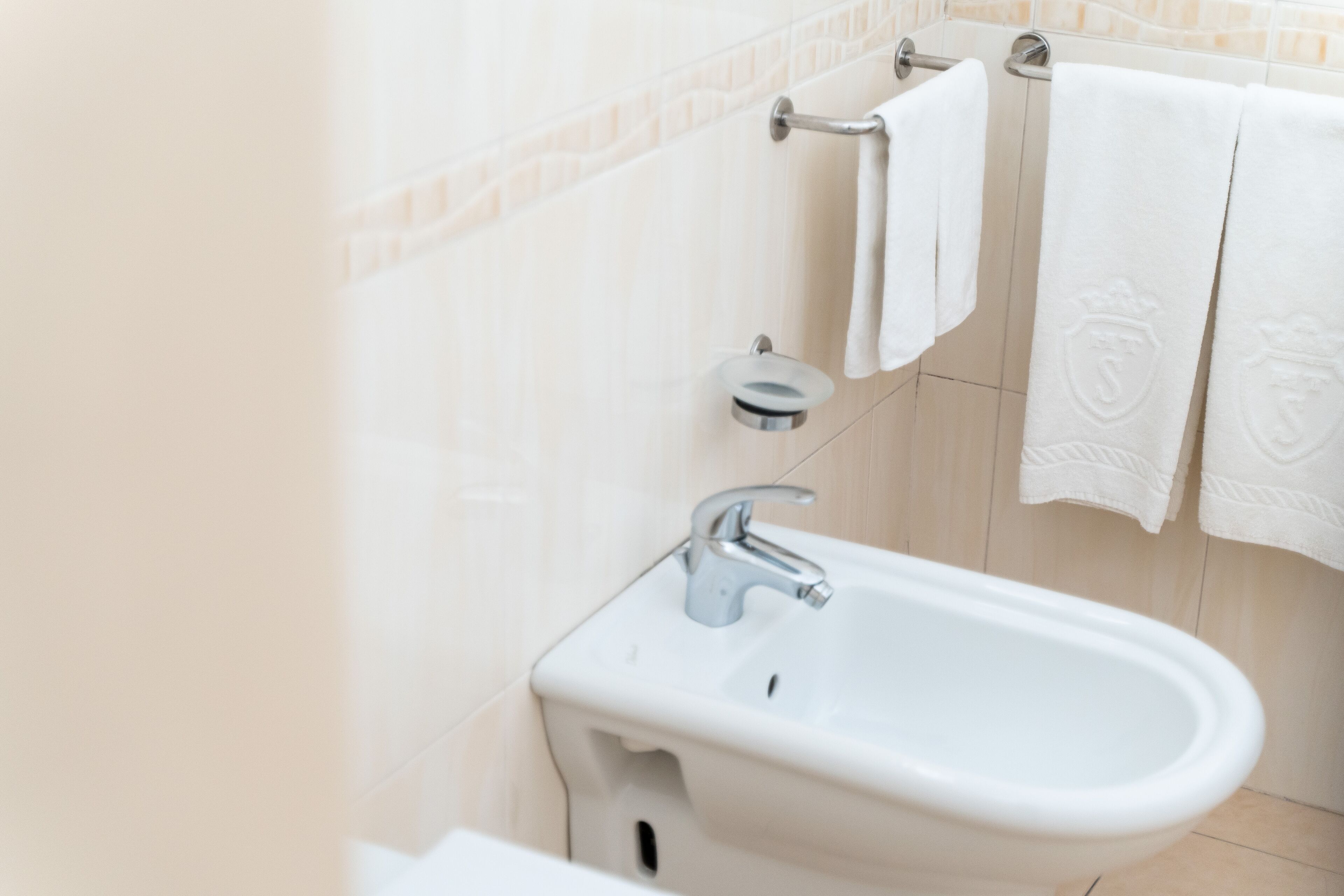 free toiletries, hair dryer, bidet, towels