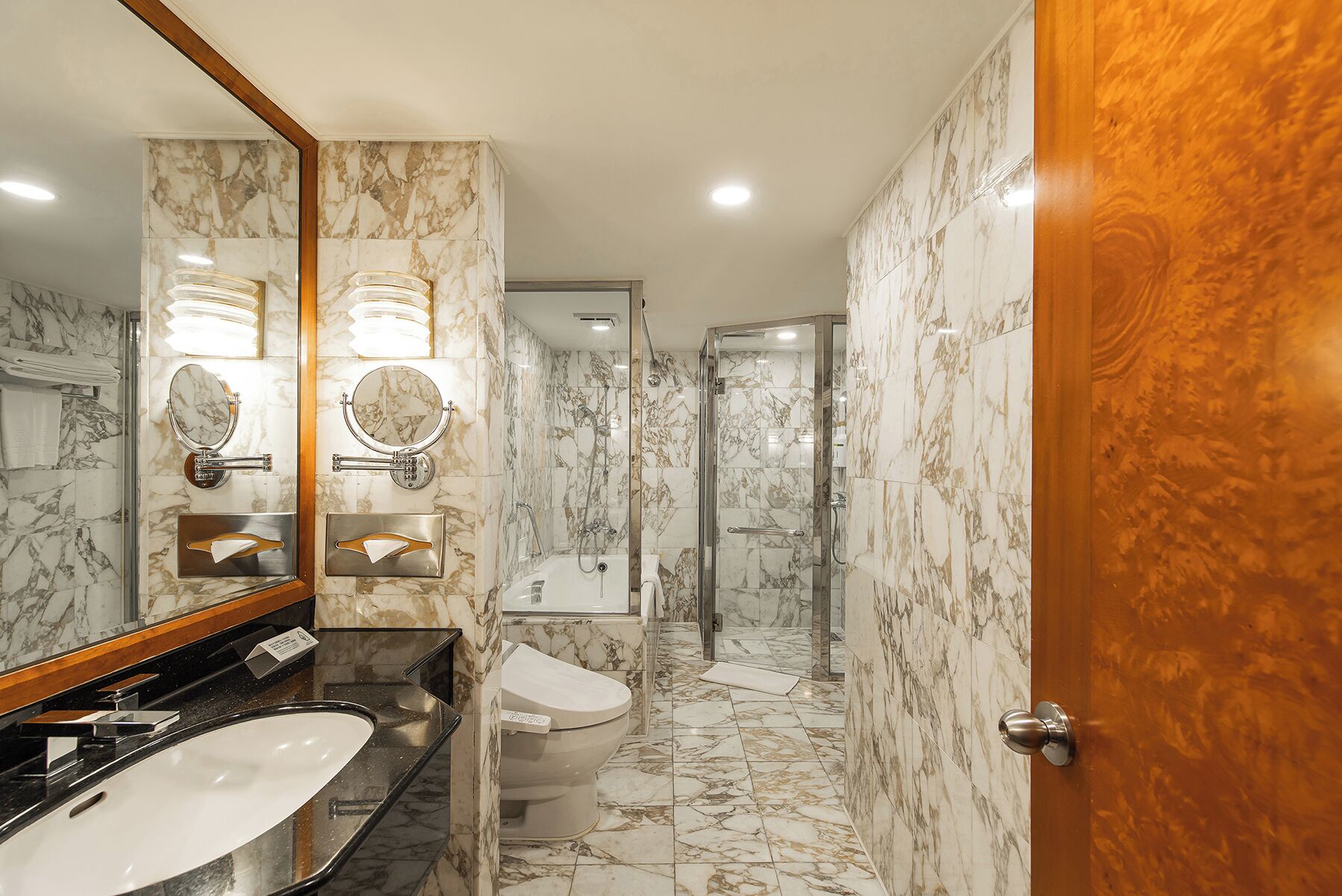 deluxe double room | bathroom | hair dryer, towels, shampoo, toilet paper