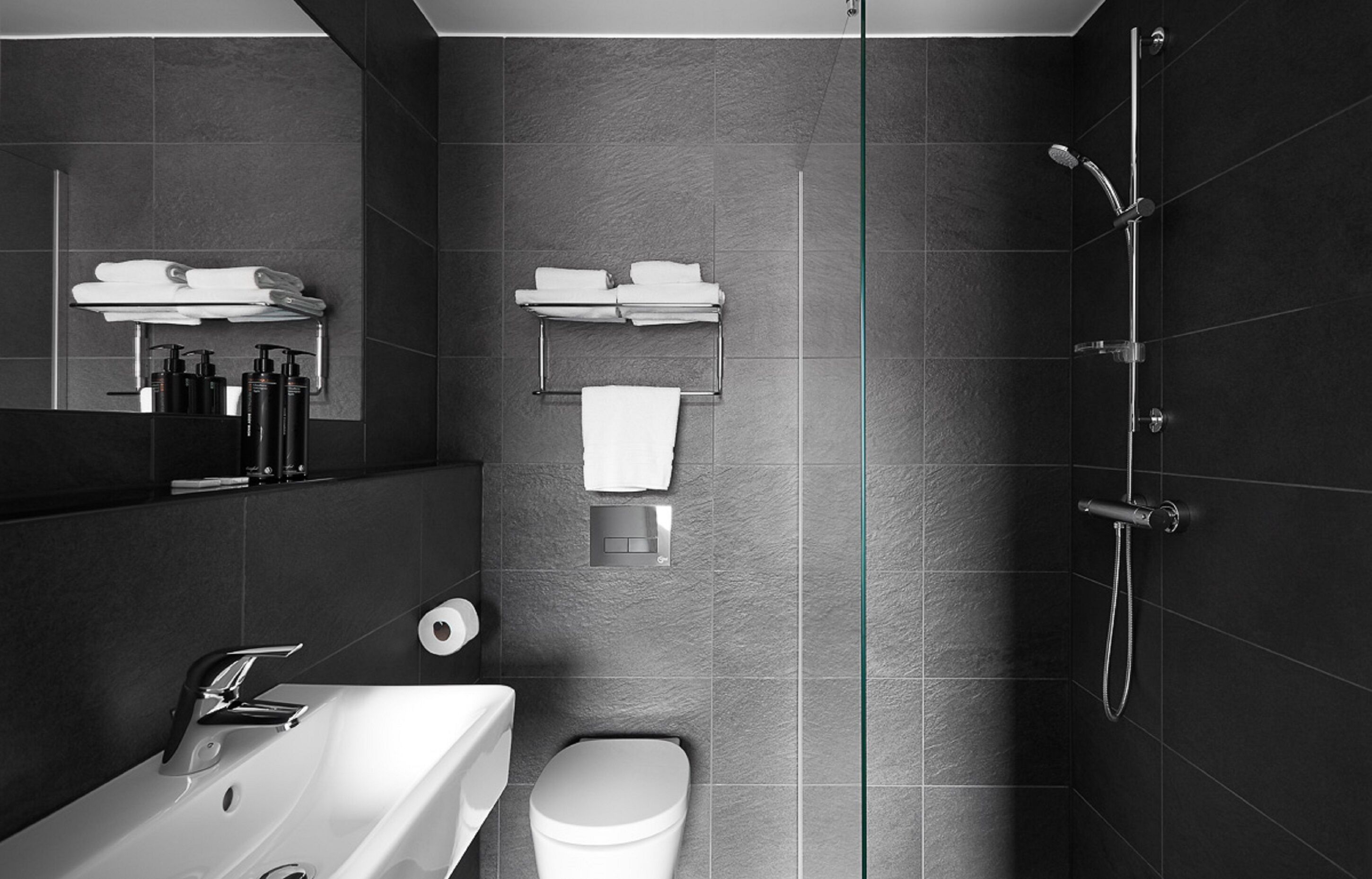 free toiletries, hair dryer, towels