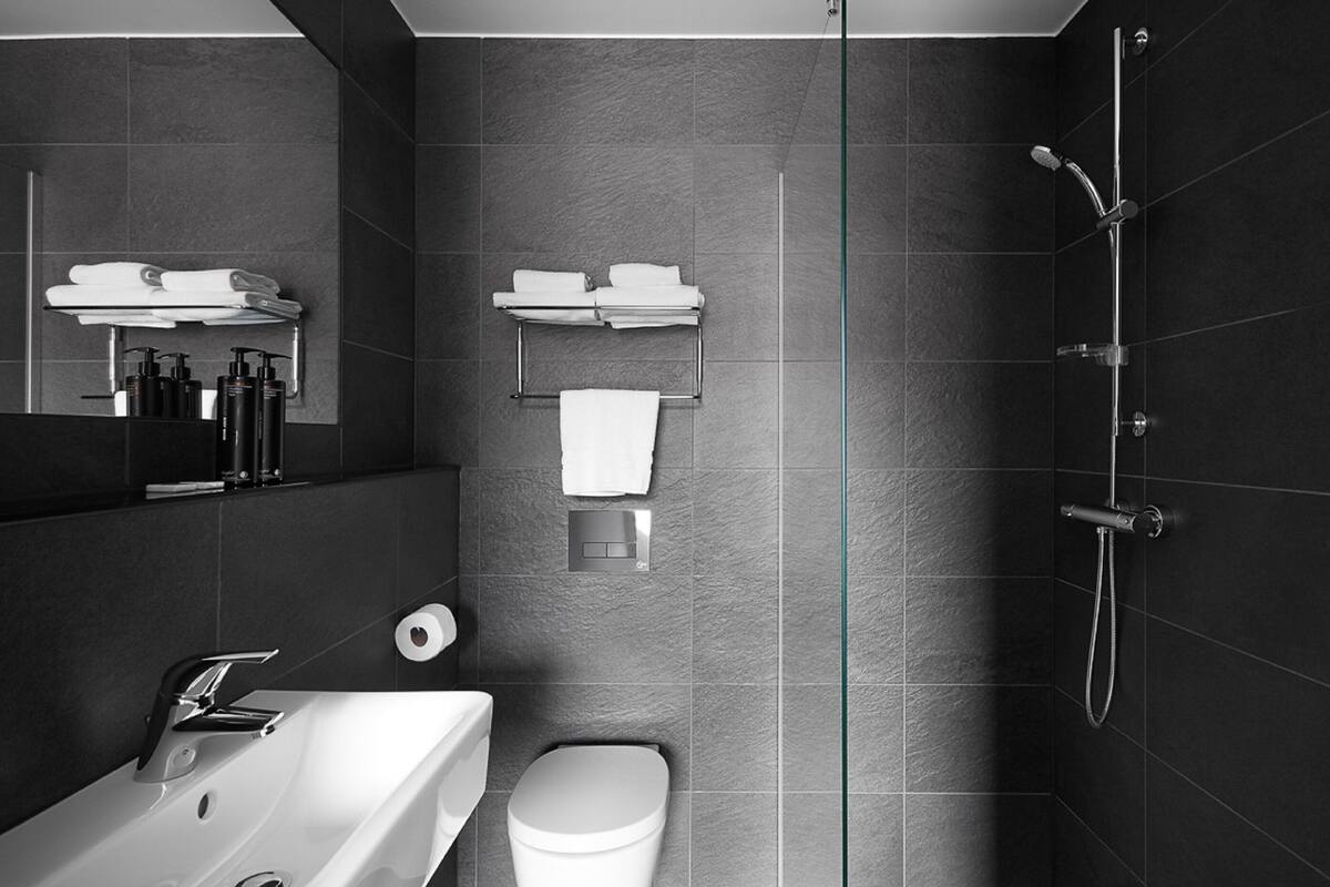 free toiletries, hair dryer, towels
