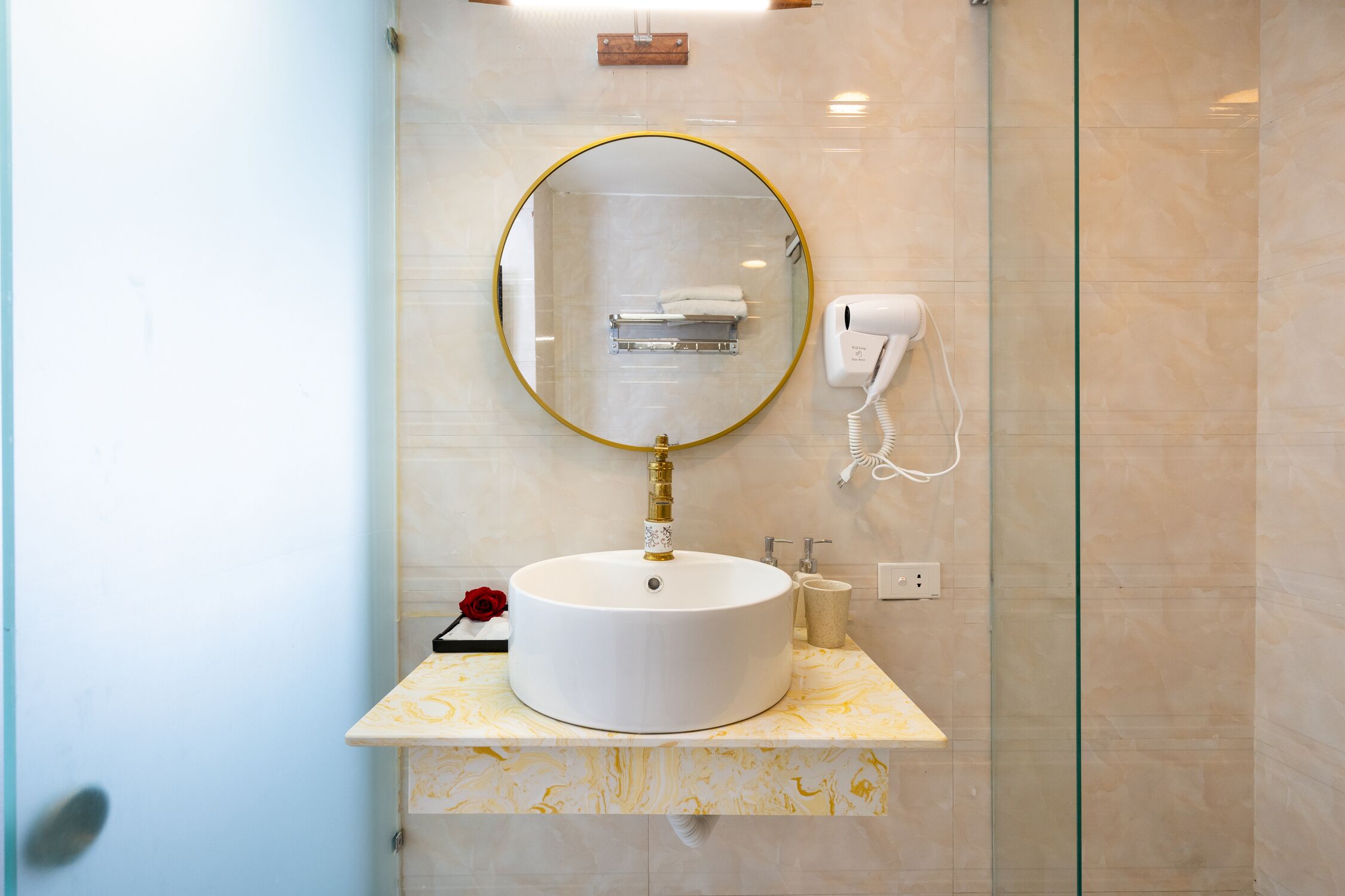 shower, free toiletries, hair dryer, slippers