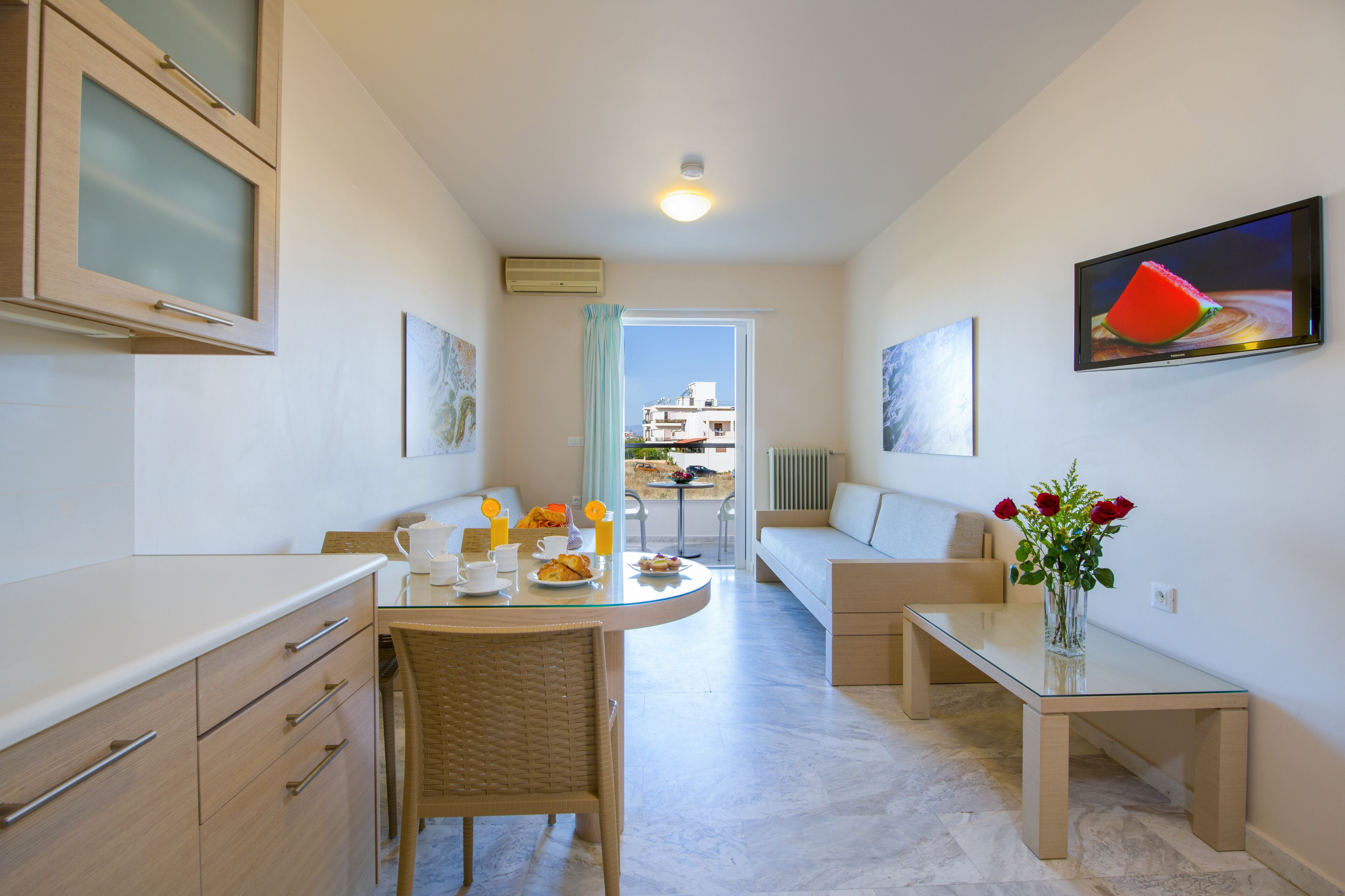 apartment, 1 bedroom | living area | 28-inch flat-screen tv with satellite channels, tv