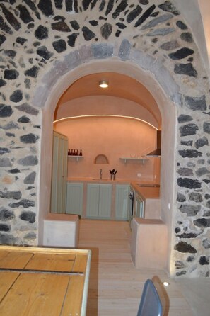 House, 2 Bedrooms | Living area | Plasma TV, DVD player - Pyrgos Old winery villa (Santorini)