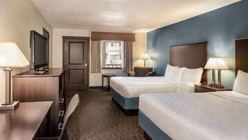 Desk, laptop workspace, iron/ironing board, free cots/infant beds