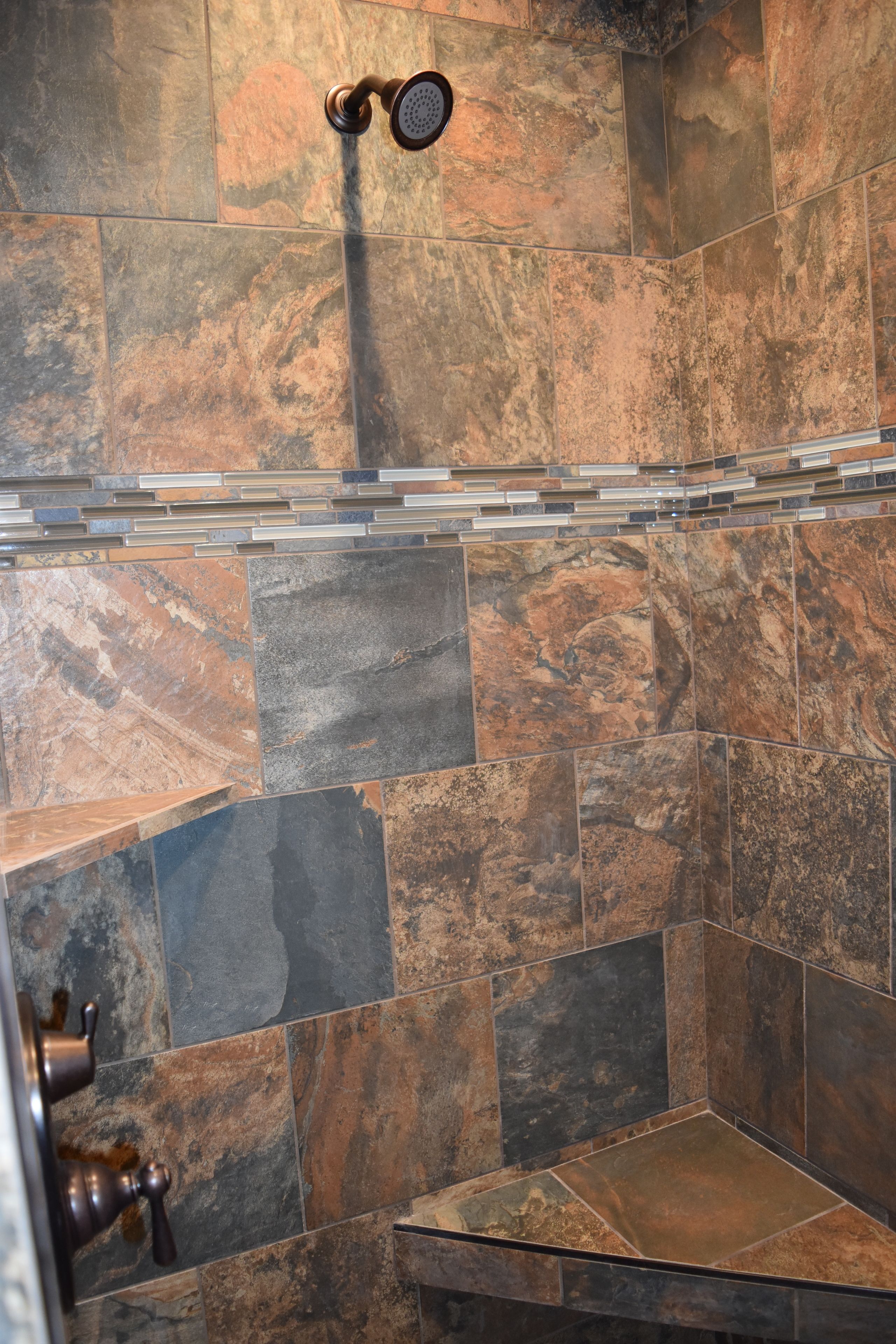 small cabin, king bed | bathroom shower