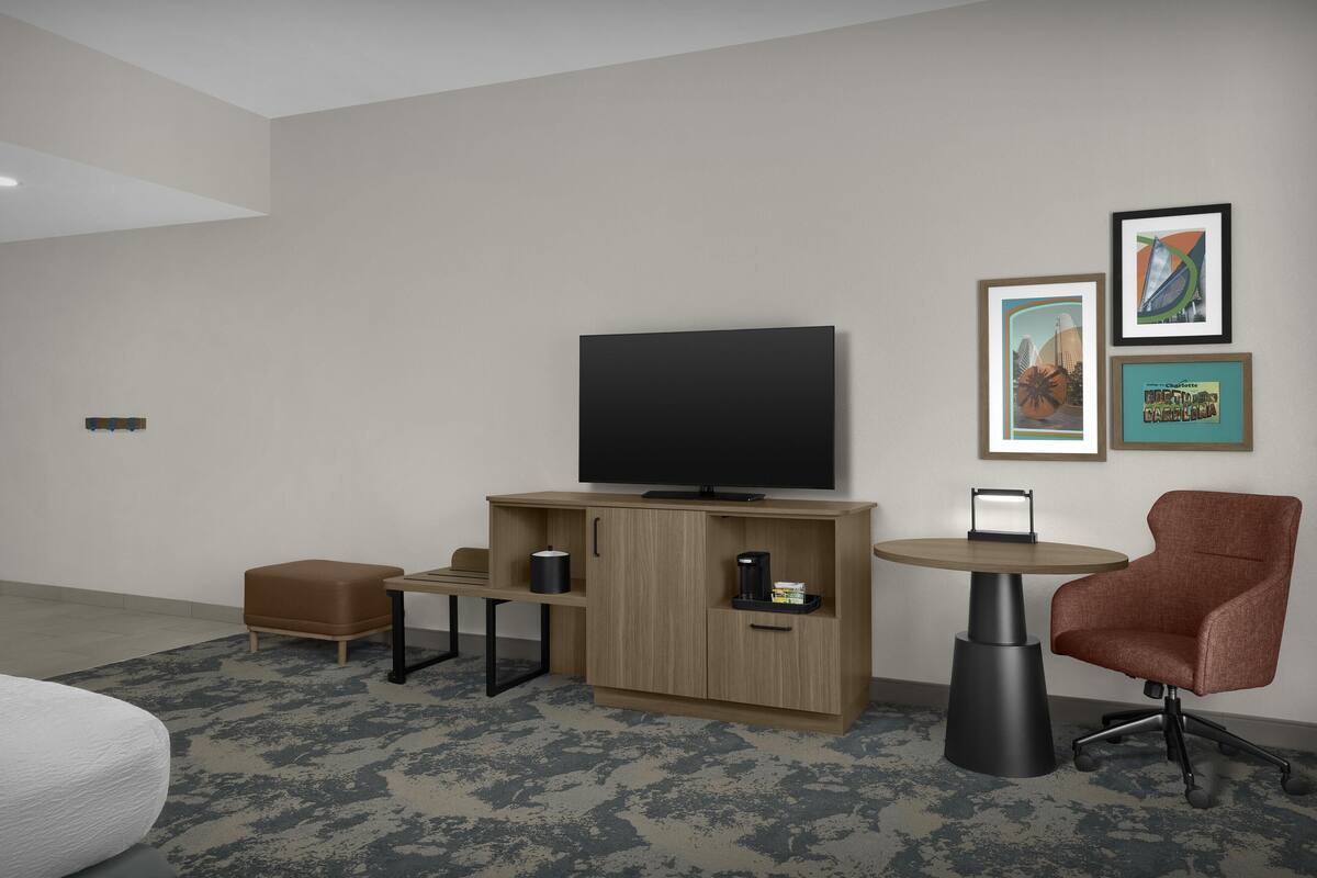 Room, 1 King Bed, Accessible, Bathtub (Mobility Accessible) | Desk, laptop workspace, blackout drapes, iron/ironing board