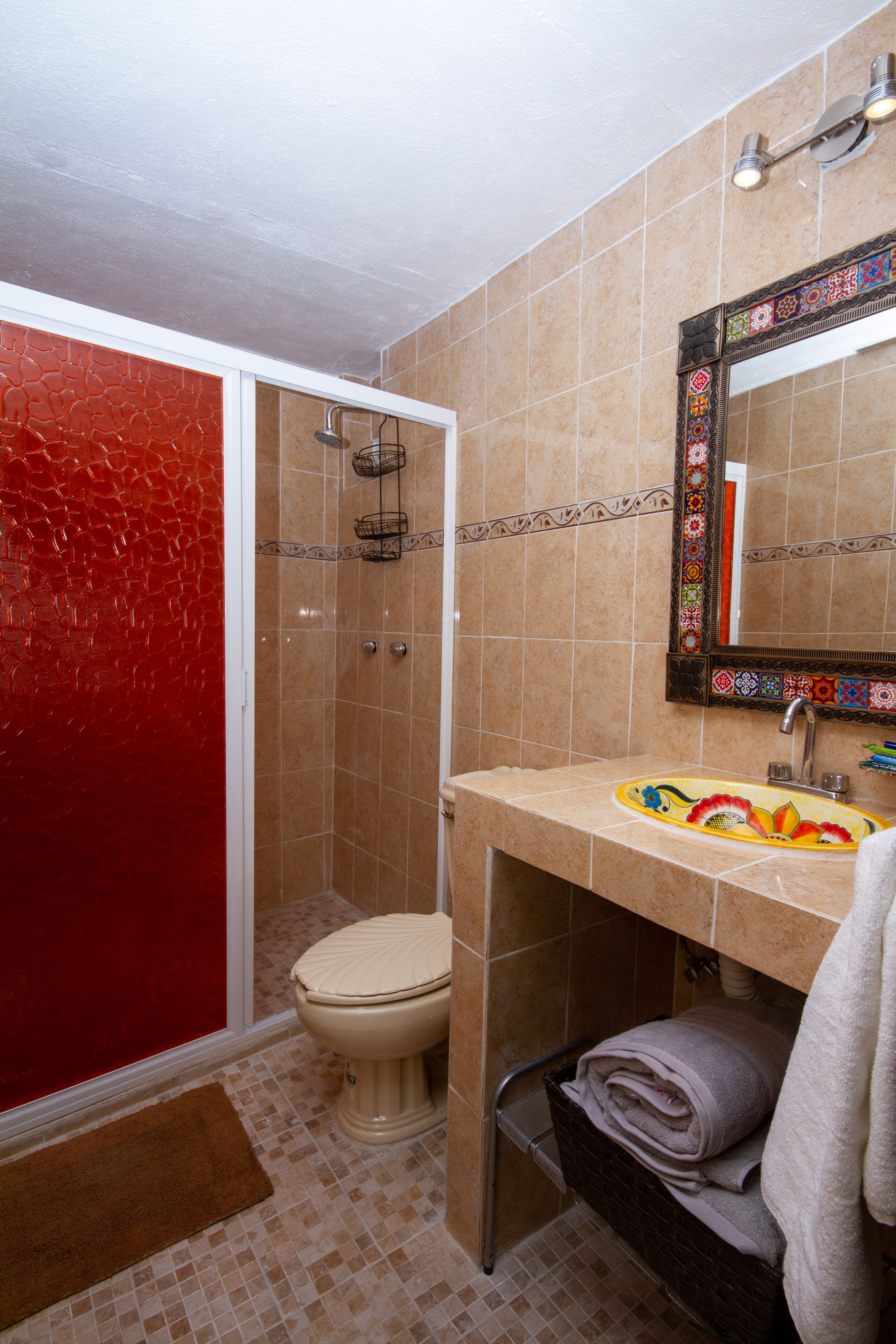 family room | bathroom | shower, free toiletries, hair dryer, towels
