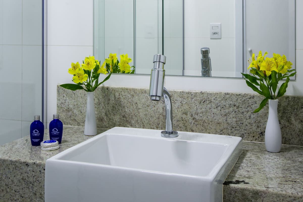Regadera, amenidades de baño gratuitas, secadora de cabello, toallas