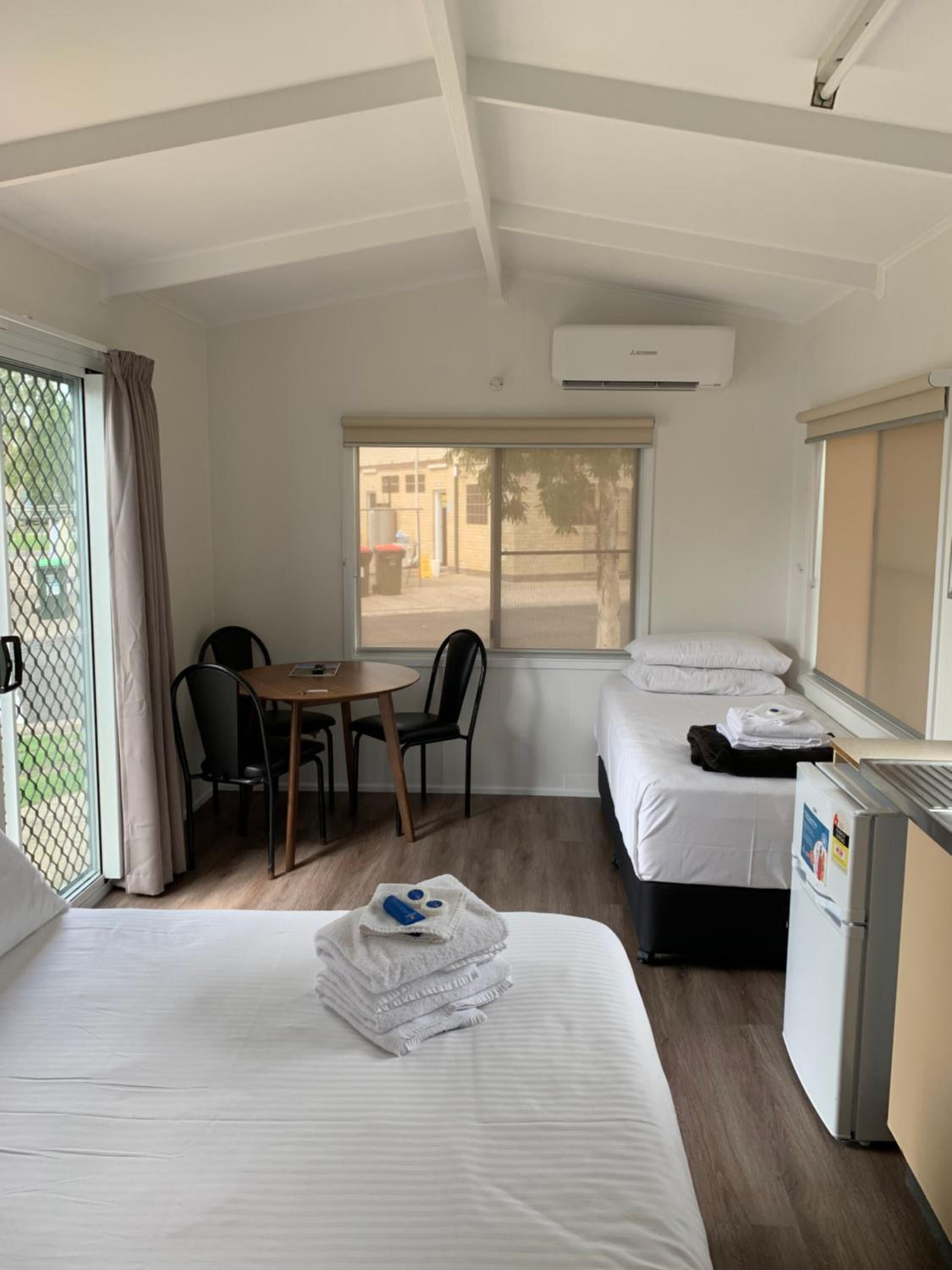 Desk, free WiFi, bed sheets