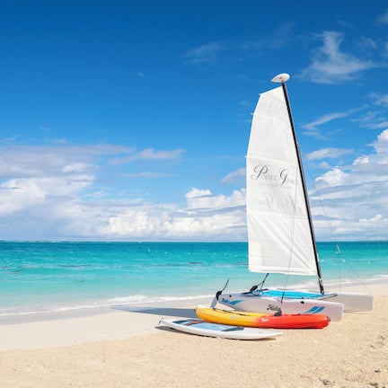 On the beach, white sand, snorkeling, surfing