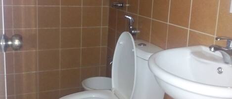 Un baño con inodoro y lavabo.
