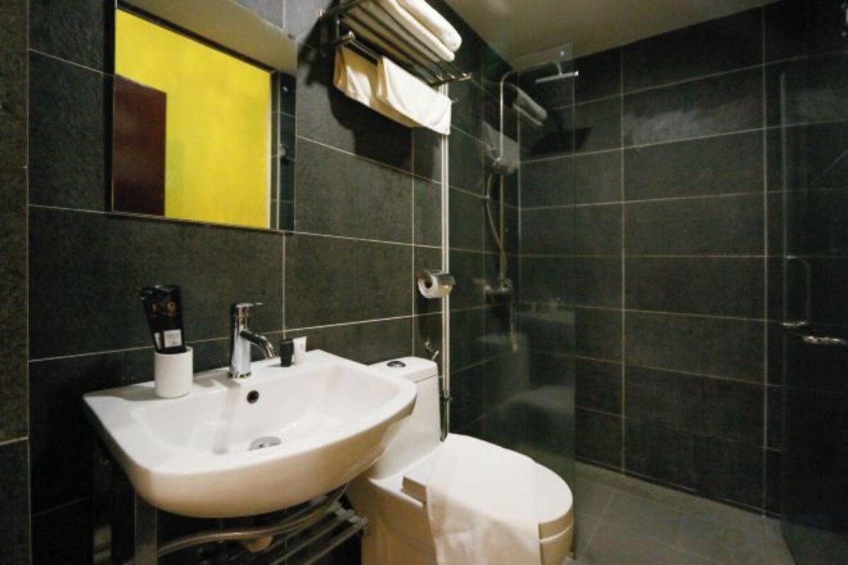 Shower, free toiletries, hair dryer, bidet