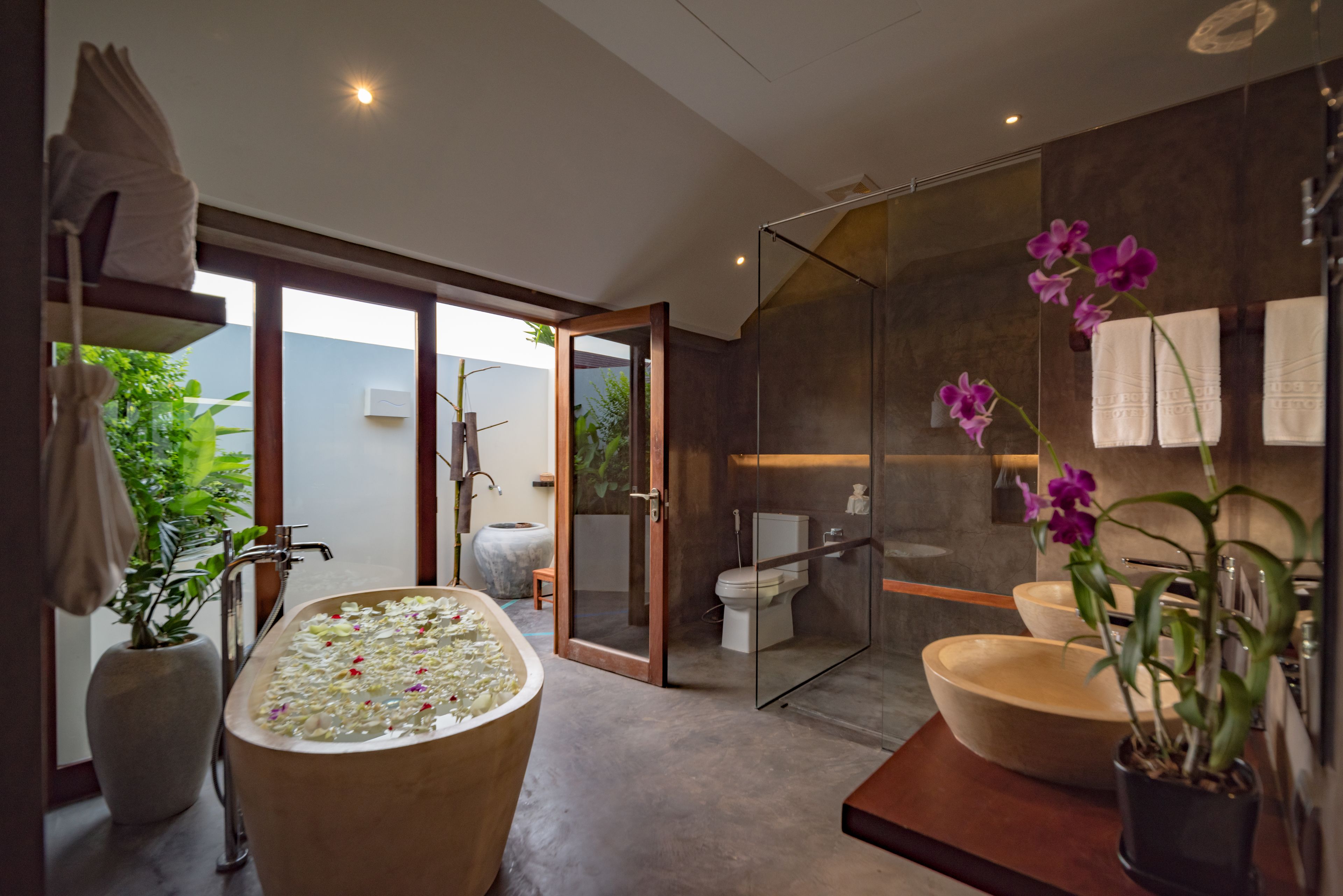 free toiletries, hair dryer, bathrobes, slippers