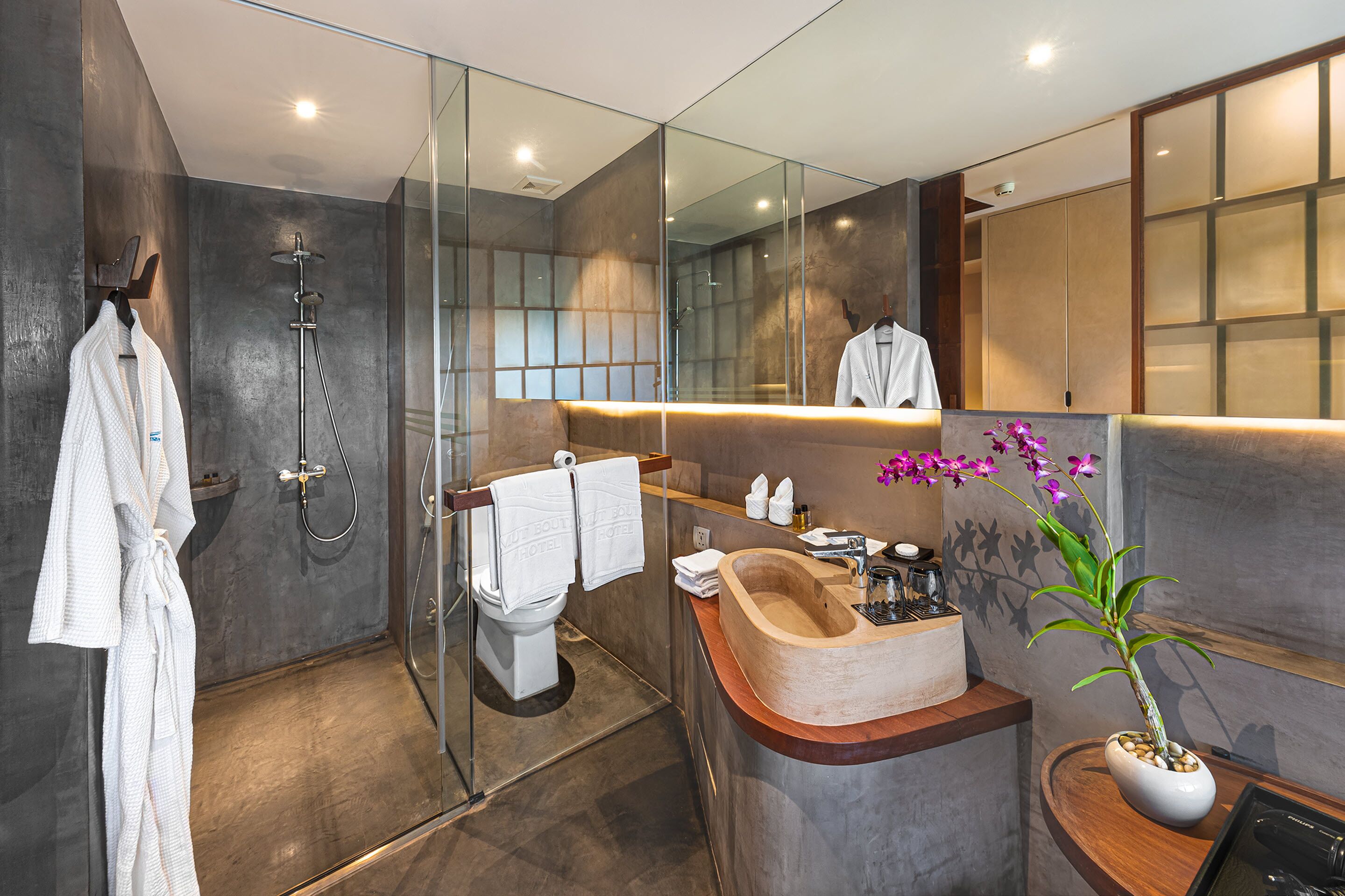 free toiletries, hair dryer, bathrobes, slippers