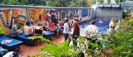 Outdoor pool, sun loungers