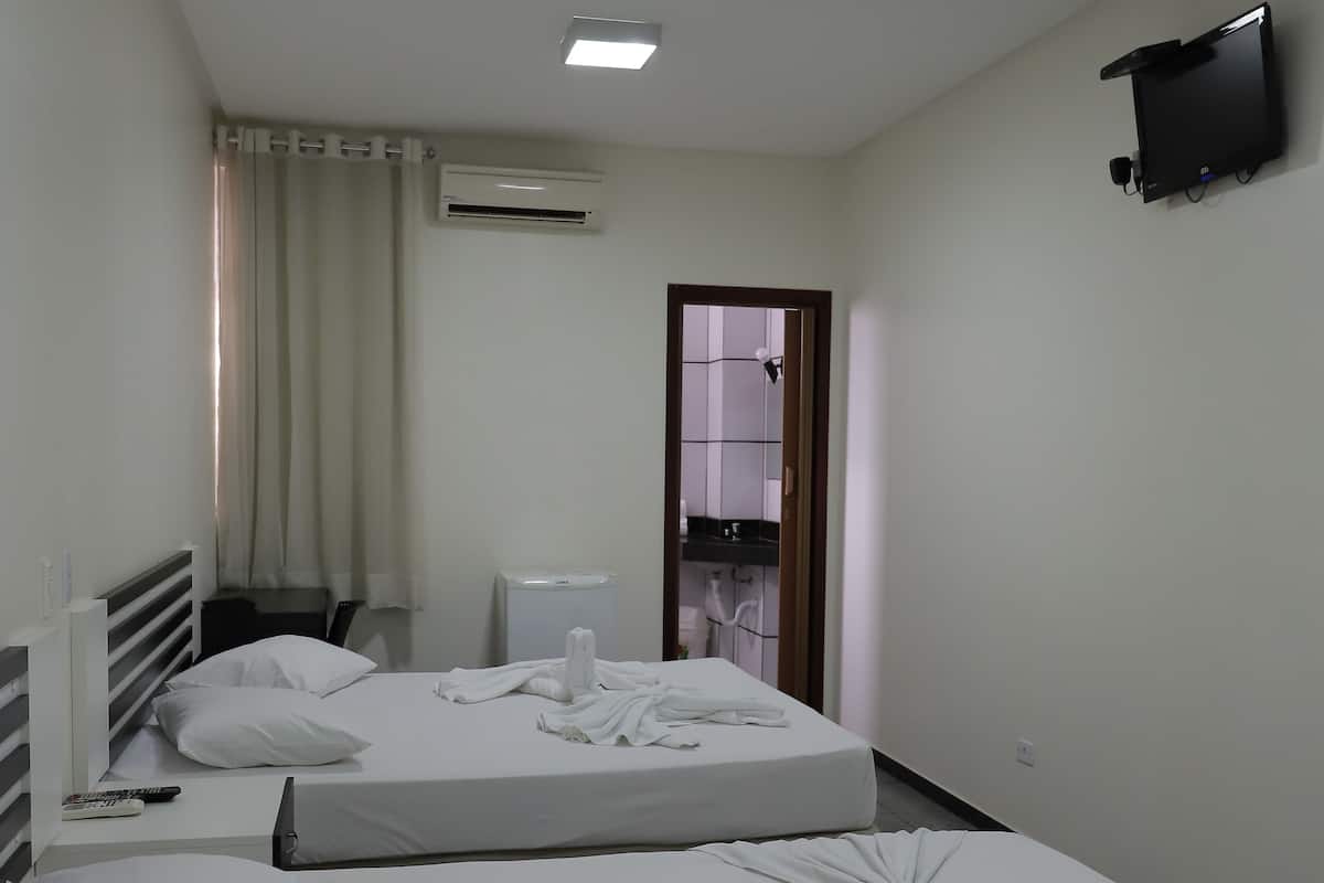 Minibar, desk, laptop workspace, blackout curtains
