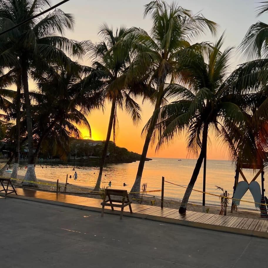 On the beach, sun loungers