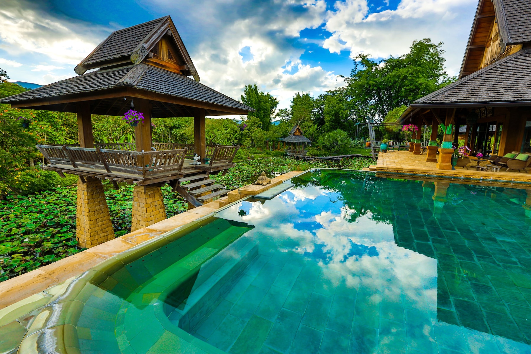 Outdoor pool, sun loungers