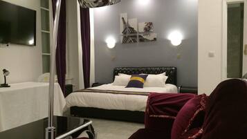 Premium bedding, desk, free WiFi, bed sheets