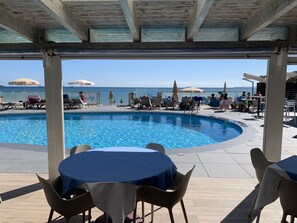 Breakfast, lunch, dinner served; beach views