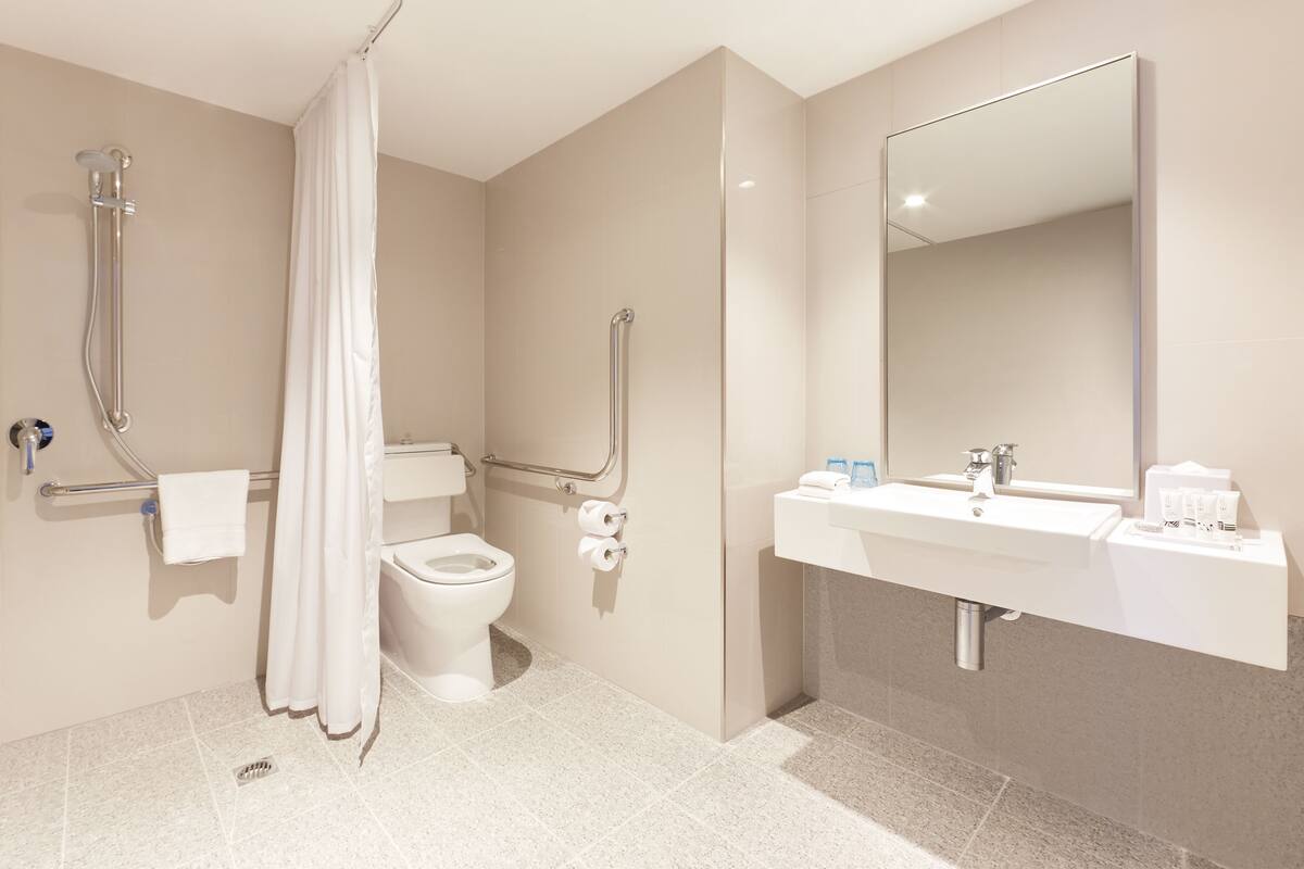 standard room, 1 queen bed, accessible | bathroom | shower, rainfall showerhead, eco-friendly toiletries, hair dryer