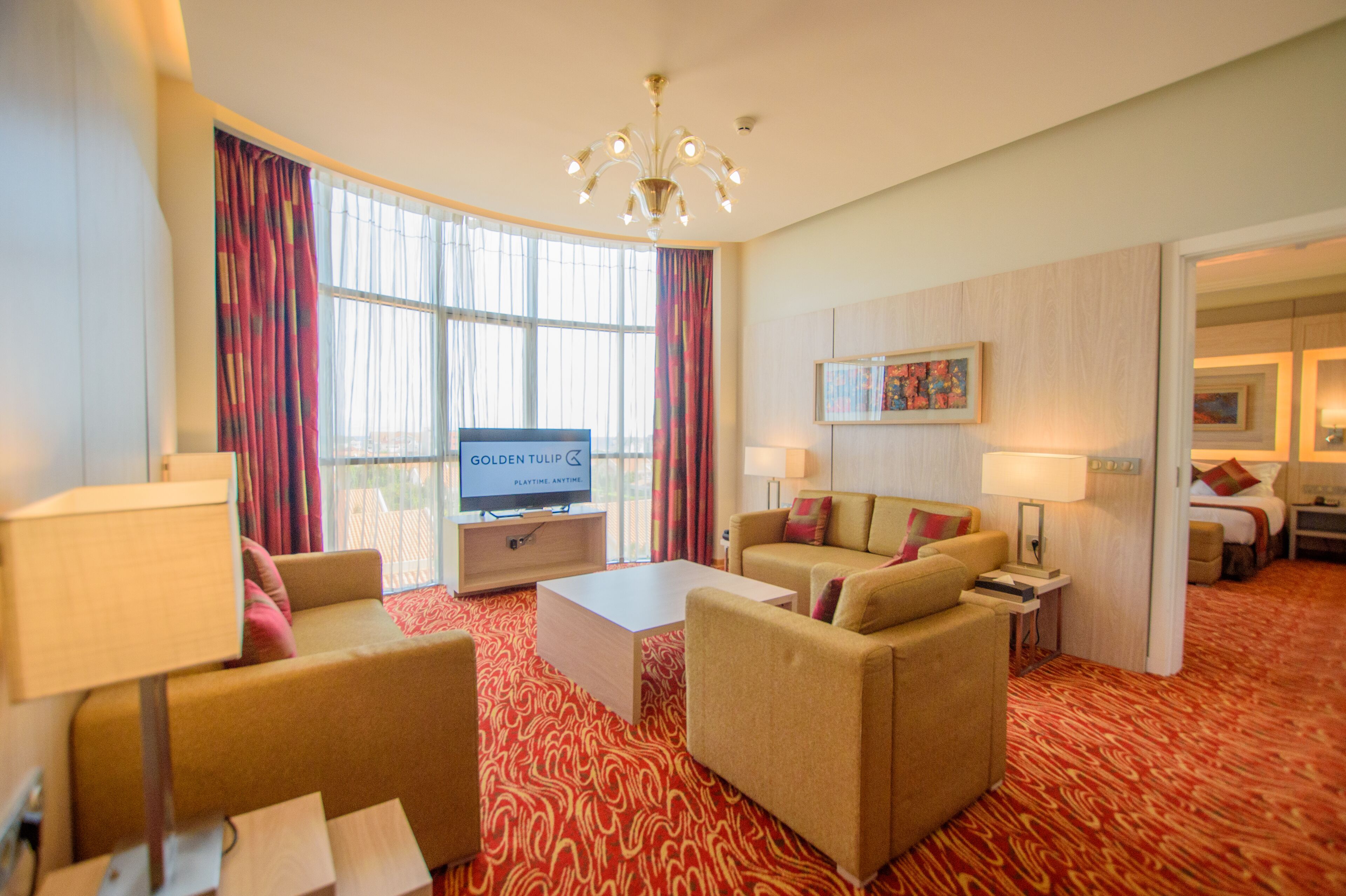 presidential suite, 2 bedrooms, sea view (1 king, 2 single) | living area | flat-screen tv