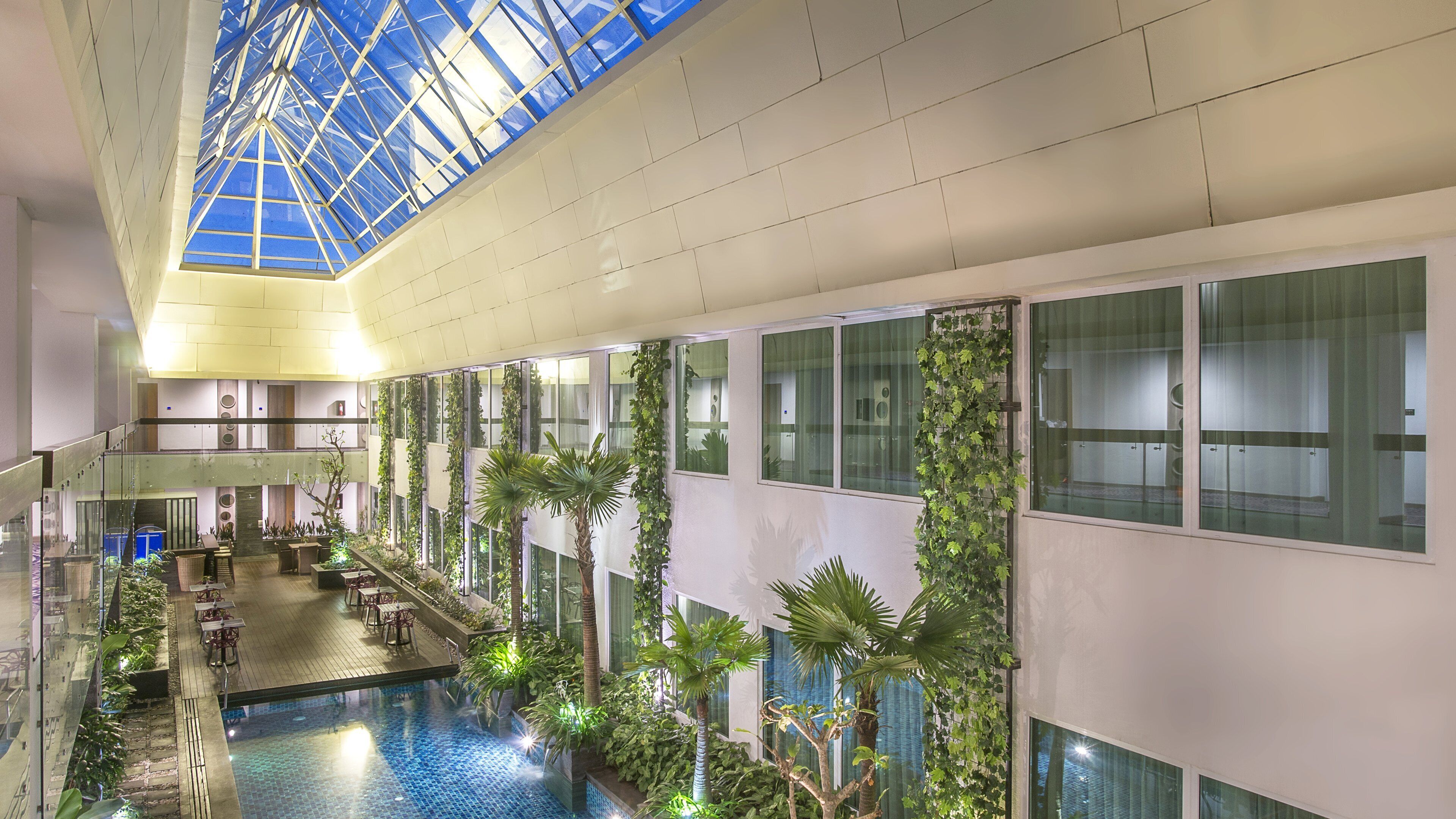 Indoor pool, outdoor pool, sun loungers