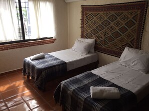 Two Individuals Beds with AC & Fan Shared Bathroom Street View | Bügeleisen/Bügelbrett, kostenloses WLAN