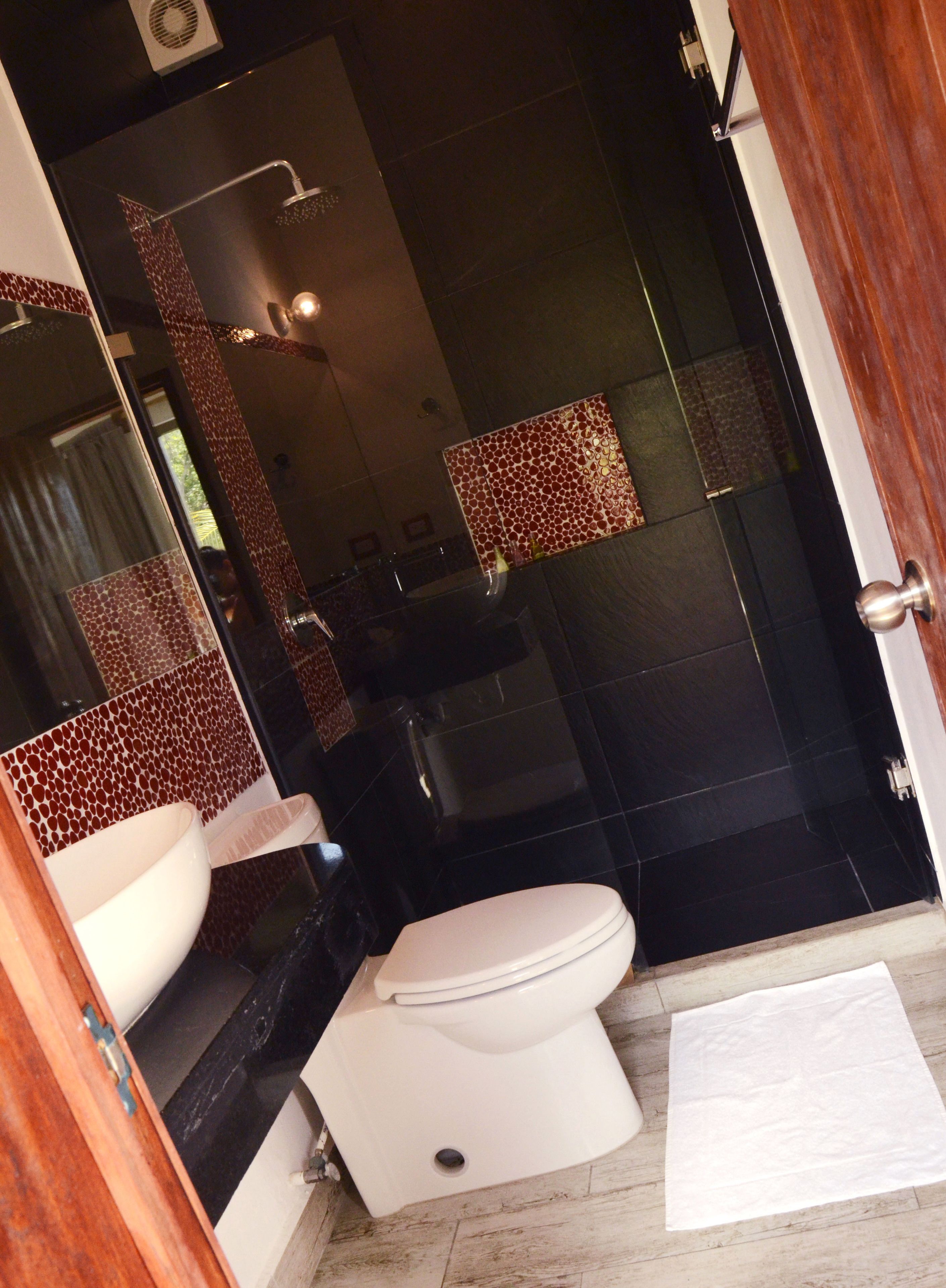 romantic double room, 1 queen bed with sofa bed, balcony, tower | bathroom | shower, hair dryer, towels