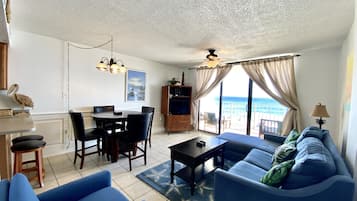 Condo, 1 Bedroom, Balcony, Beachfront (1.5 Bathrooms) | Living area | Flat-screen TV, DVD player