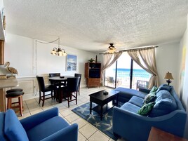 Condo, 1 Bedroom, Balcony, Beachfront (1.5 Bathrooms) | Living area | Flat-screen TV, DVD player