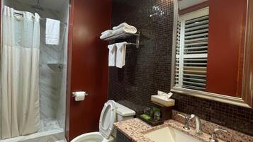 Shower, free toiletries, hair dryer, towels