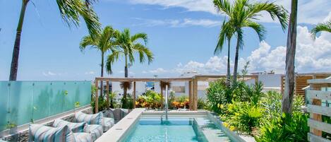 Outdoor pool, sun loungers
