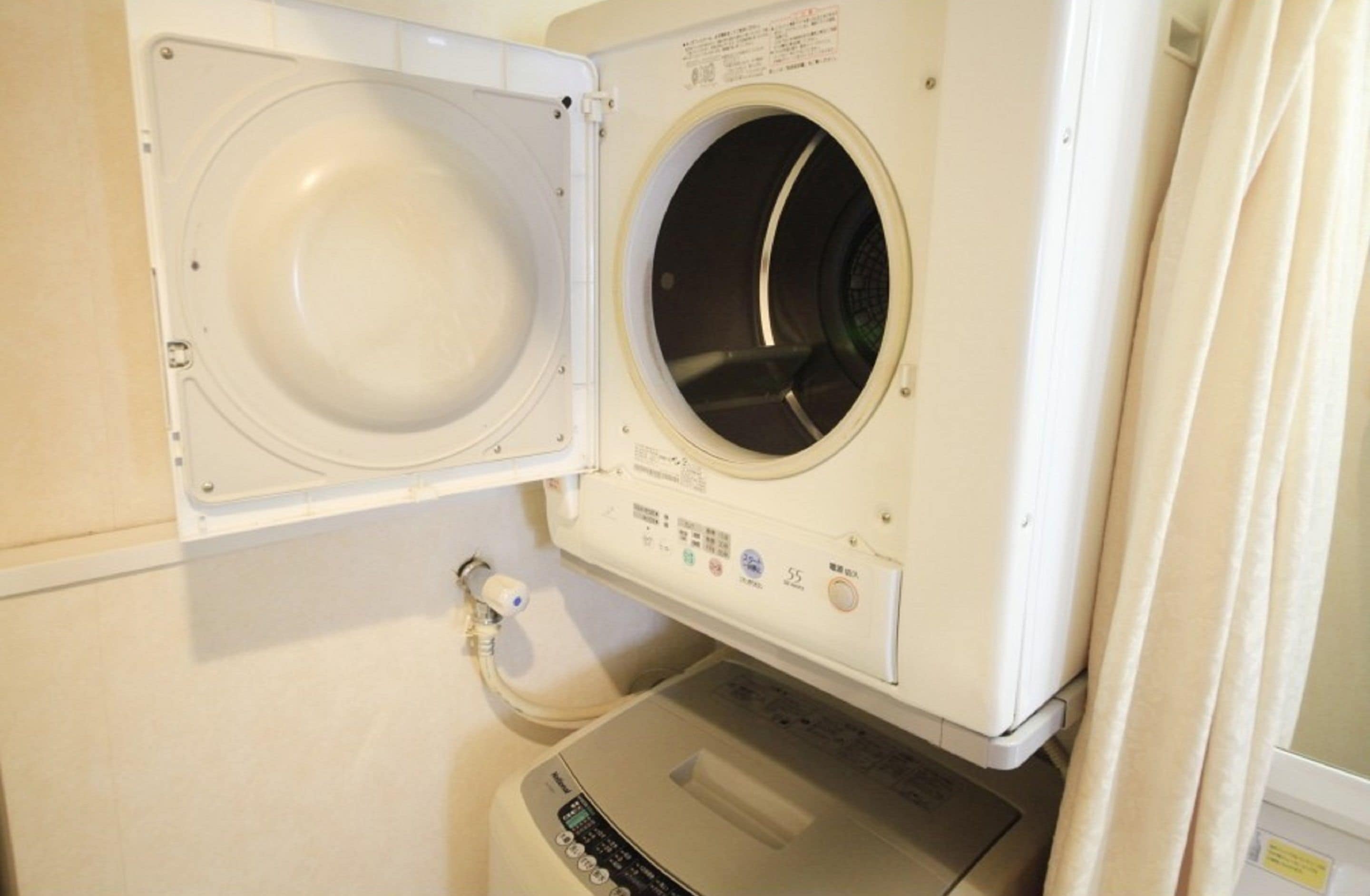 desk, laptop workspace, blackout curtains, iron/ironing board