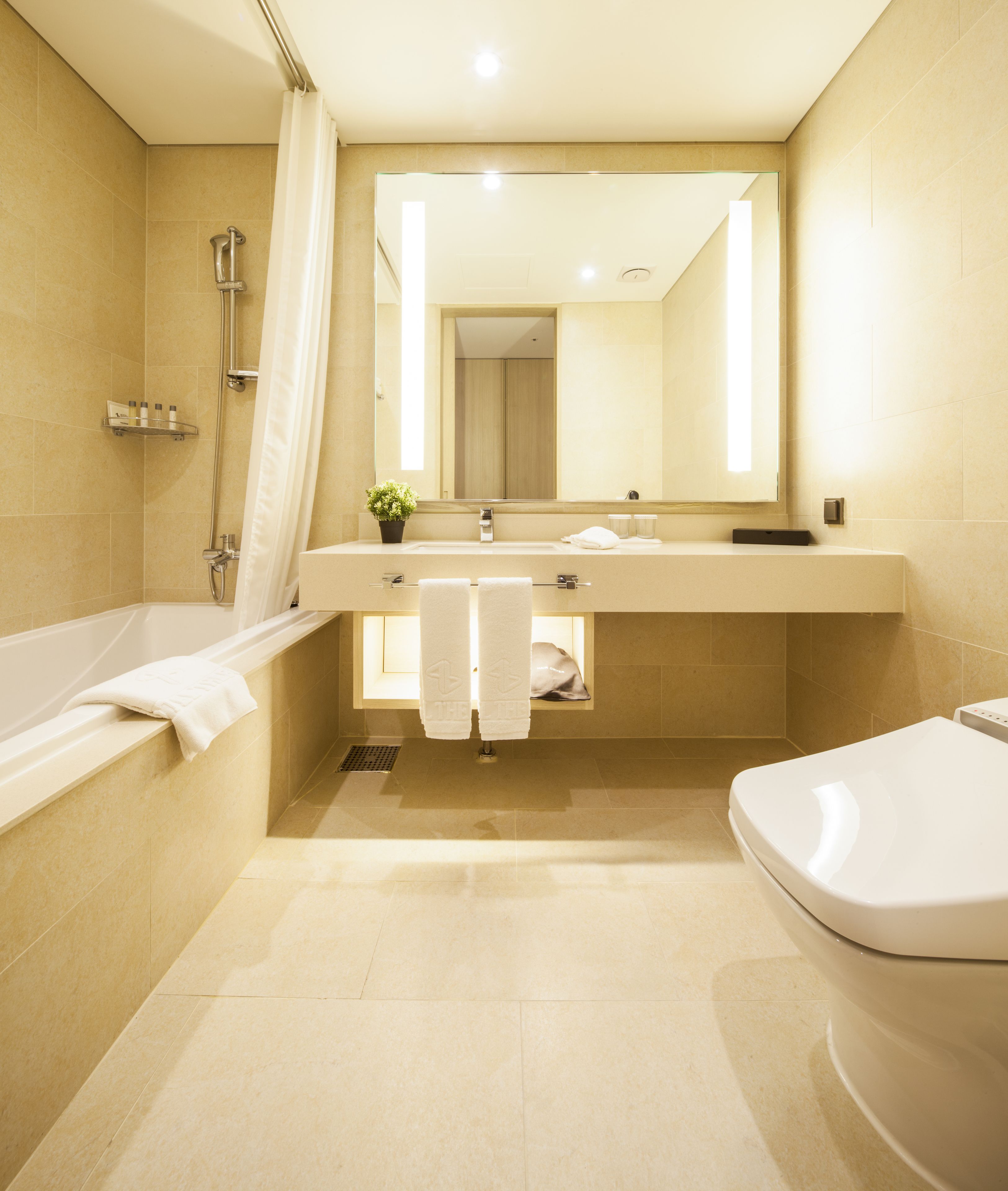 combined shower/bathtub, deep-soaking bathtub, free toiletries