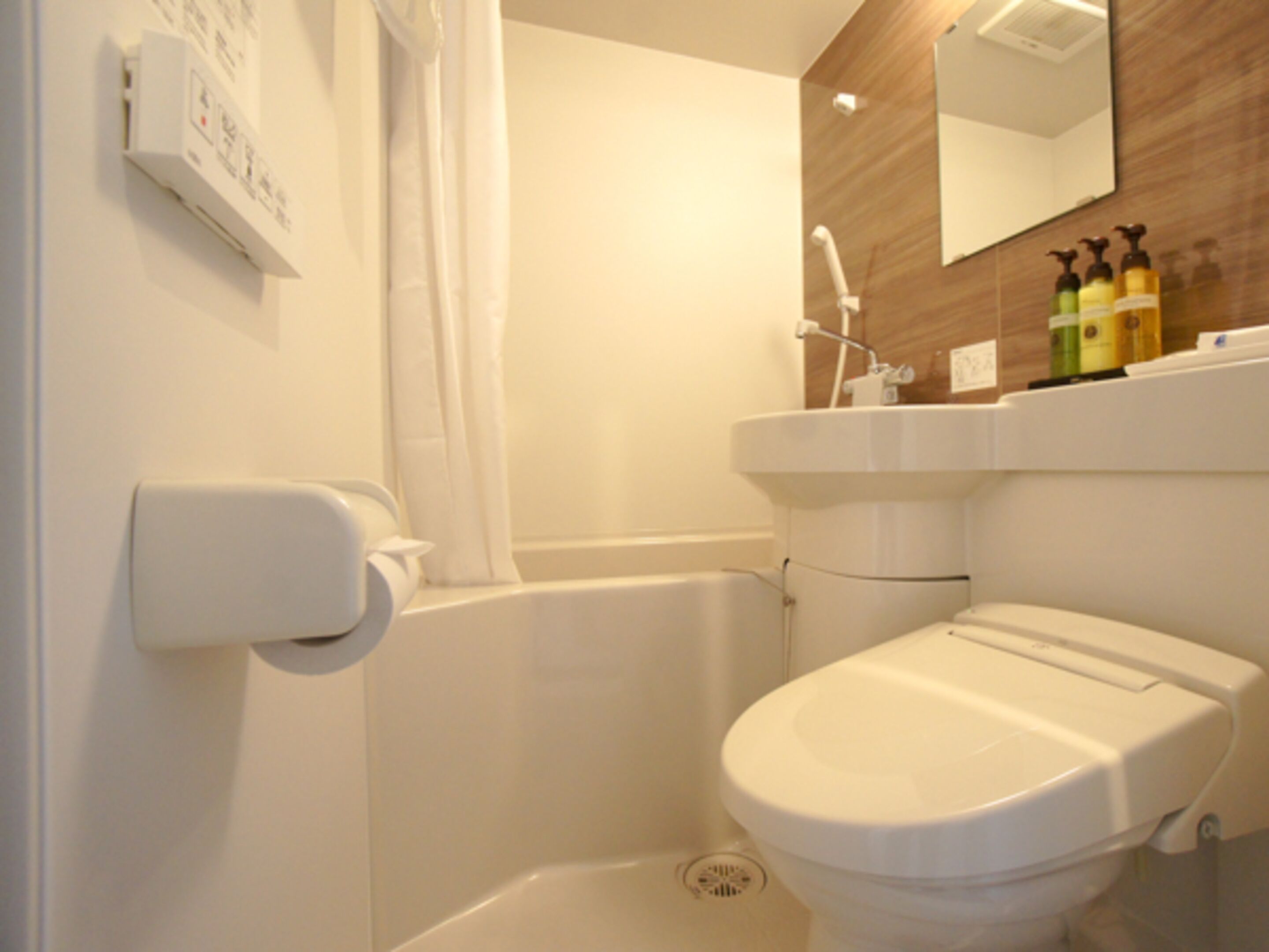 Combined shower/bathtub, deep-soaking bathtub, free toiletries