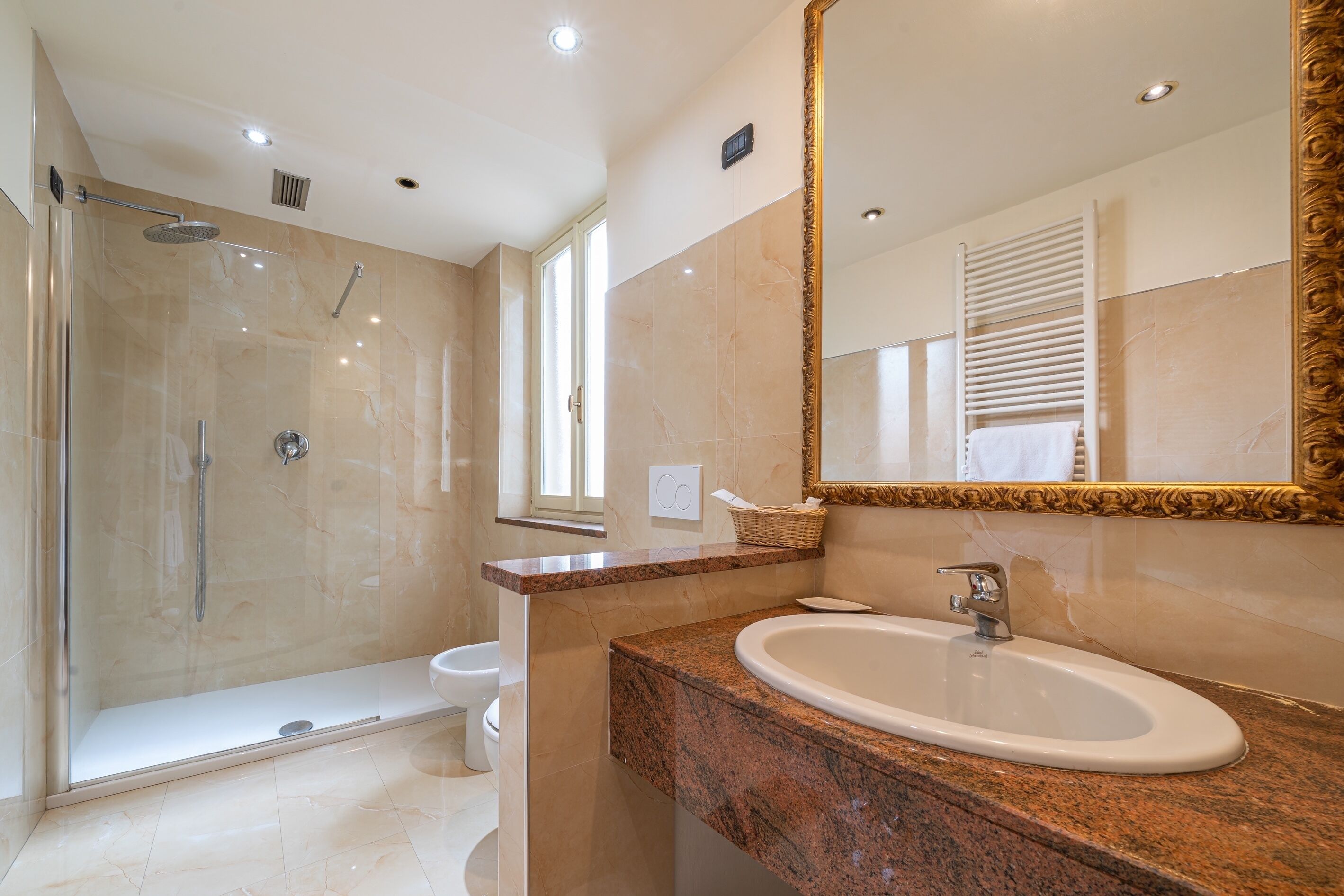 shower, free toiletries, hair dryer, bidet