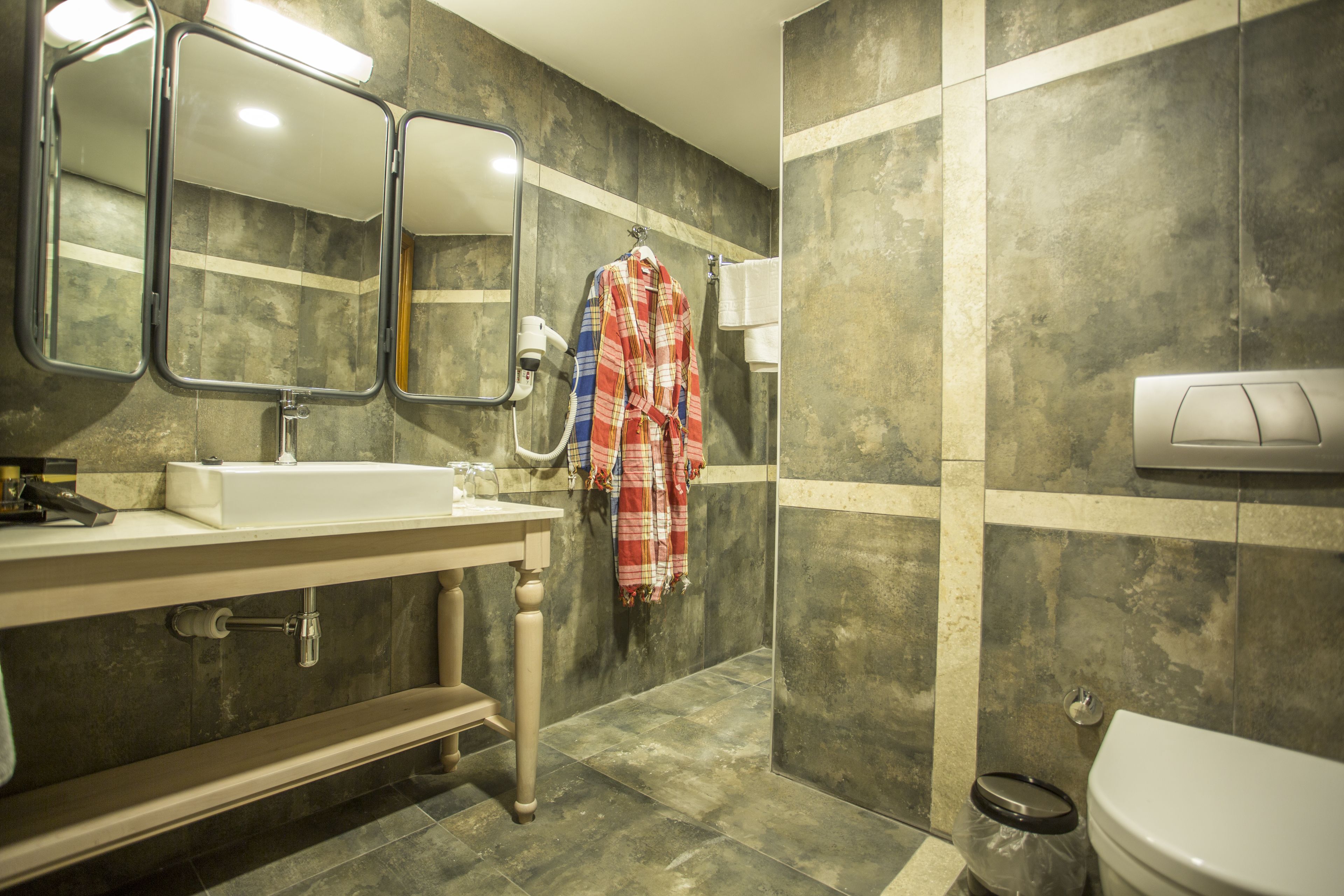 deluxe room | bathroom | shower, free toiletries, hair dryer, bathrobes