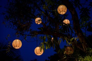 A tree with hanging lanterns against a dark sky. - Sambor Village Hotel (Stueng Saen)