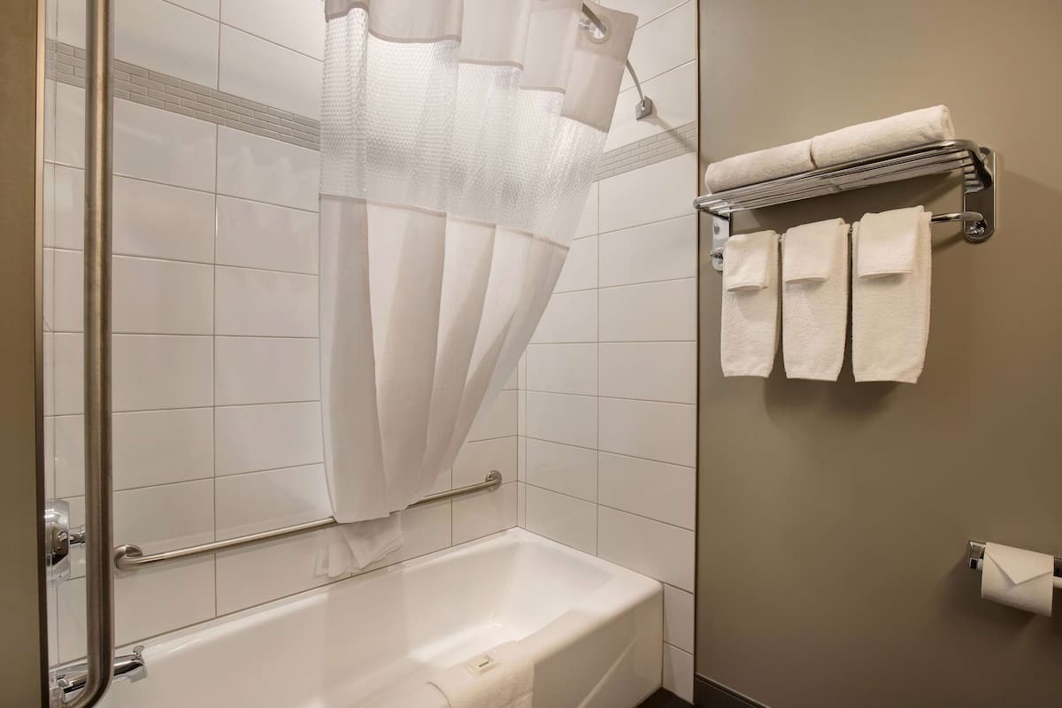 junior suite, 1 queen bed with sofa bed, non smoking | bathroom | free toiletries, hair dryer, towels